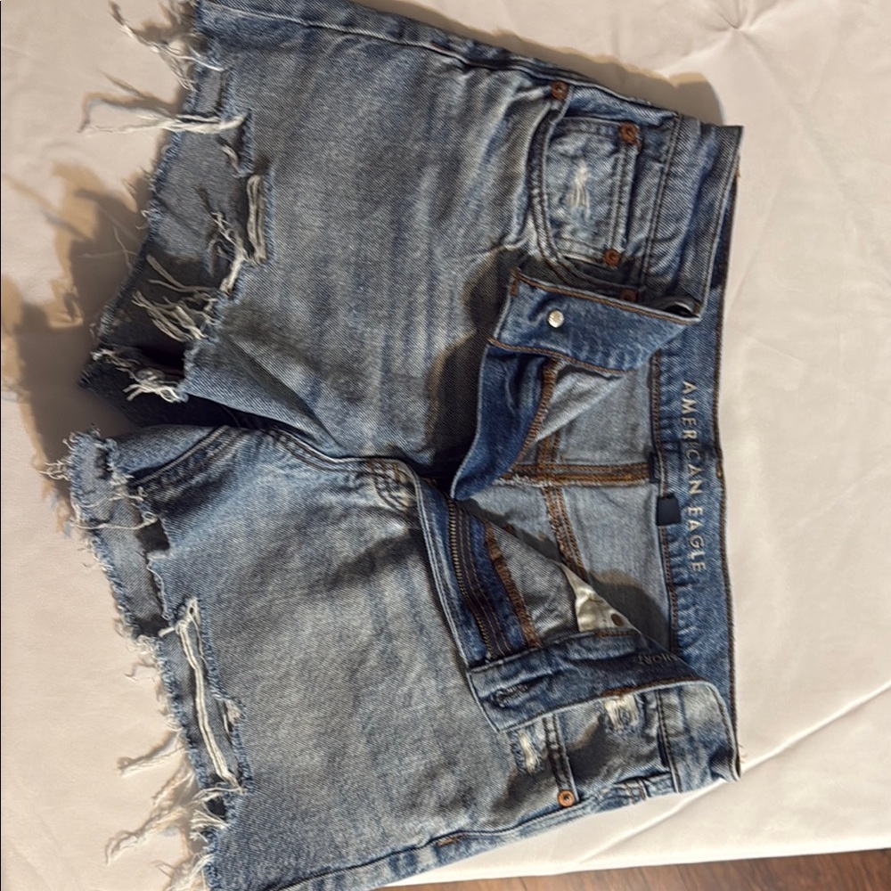 American Eagle Outfitters Blue Jean Shorts Distressed Raw-Edge